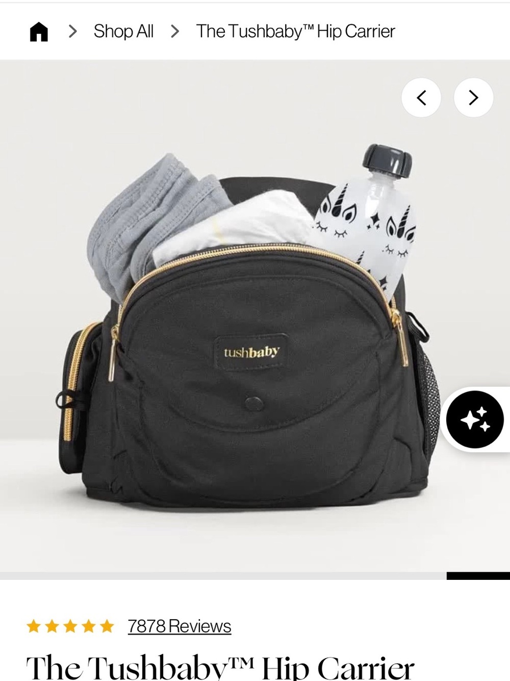 Tushbaby Black Kids Hip Carrier Belt Bag with Gold Hardware